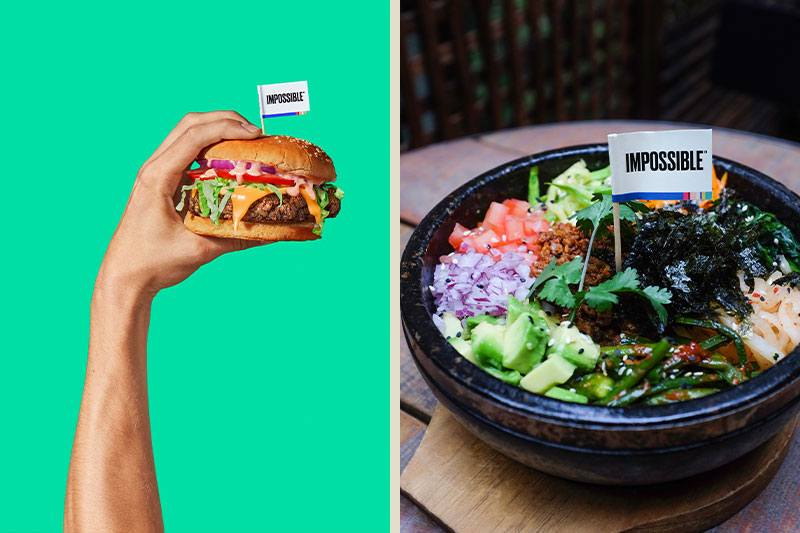 Impossible Foods Burger and Korean Bibimbap