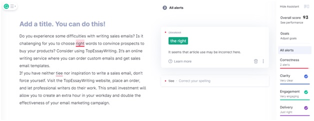 Grammarly Sales Email Writing Tools