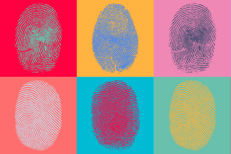 painting of fingerprints on multicolour grid